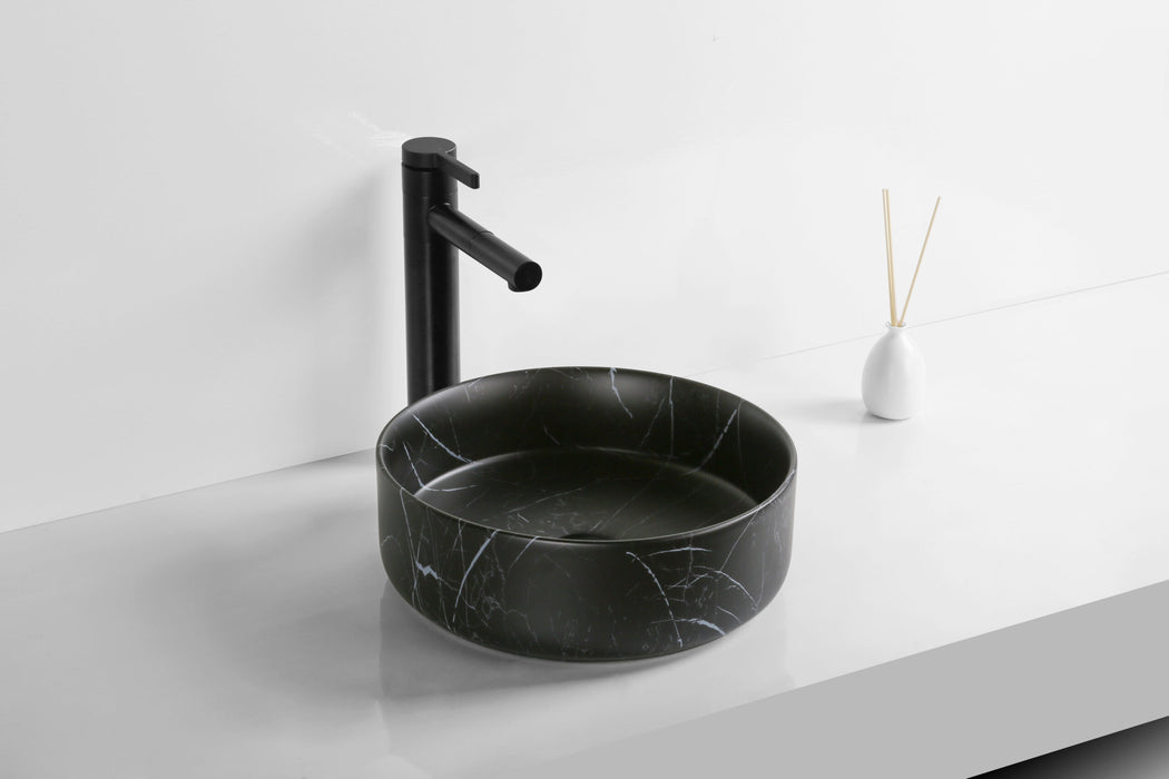 360*360*120mm Infinity Art Matt Black Marble Ceramic Round Above Counter Basins