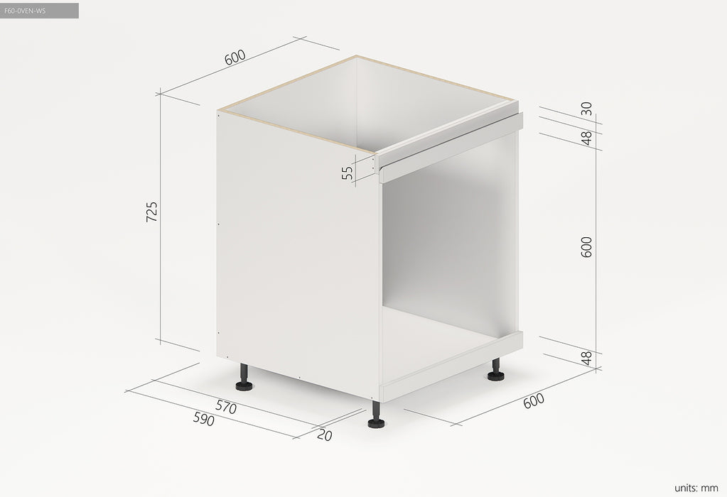 600*590*725mm Satin White Oven Cupboard