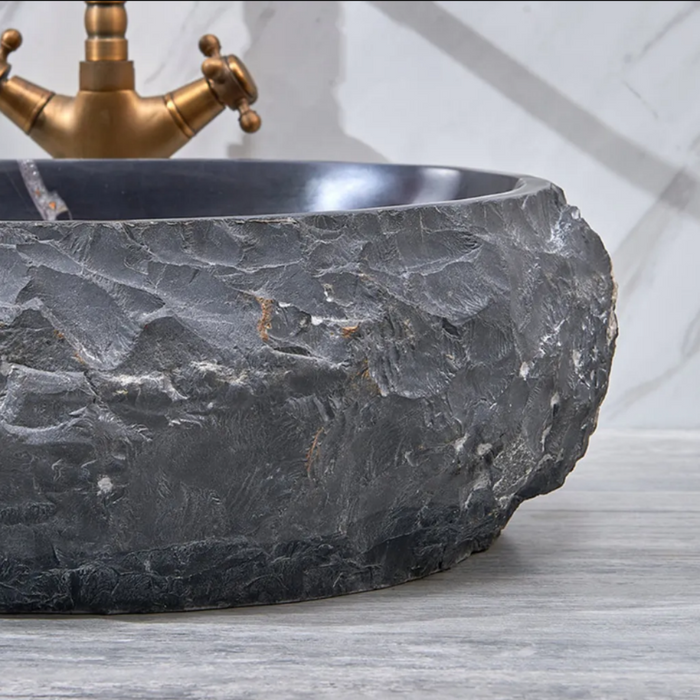 500*400*150mm Infinity Art Black Marble Stone Oval Above Counter Basins