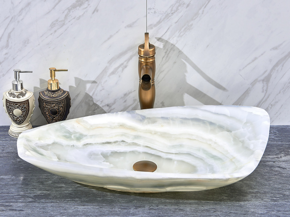 700*390*110mm Infinity Art White Onyx Stone Special Shape Above Counter Basins