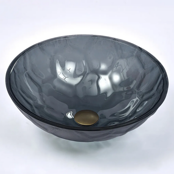 420*420*145mm Infinity Art Dark Grey Double Layer Glass Round Above Counter Basins