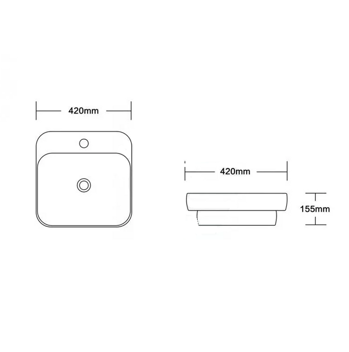 420*420*155mm Infinity Gloss White Ceramic Square With 1 Tap Hole Insert Basins