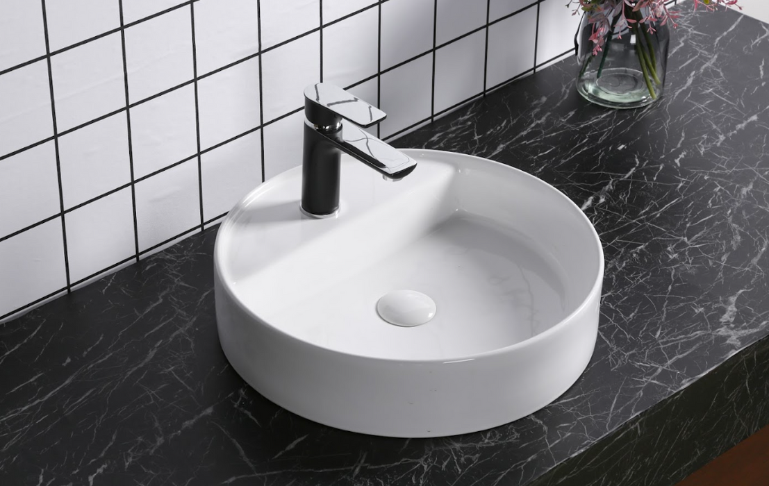 450*450*110mm Infinity Gloss White Ceramic Round With 1 Tap Hole Above Counter Basins