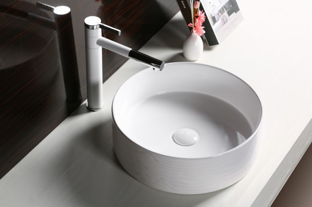 400*400*130mm Infinity Gloss White Ceramic Round Above Counter Basins