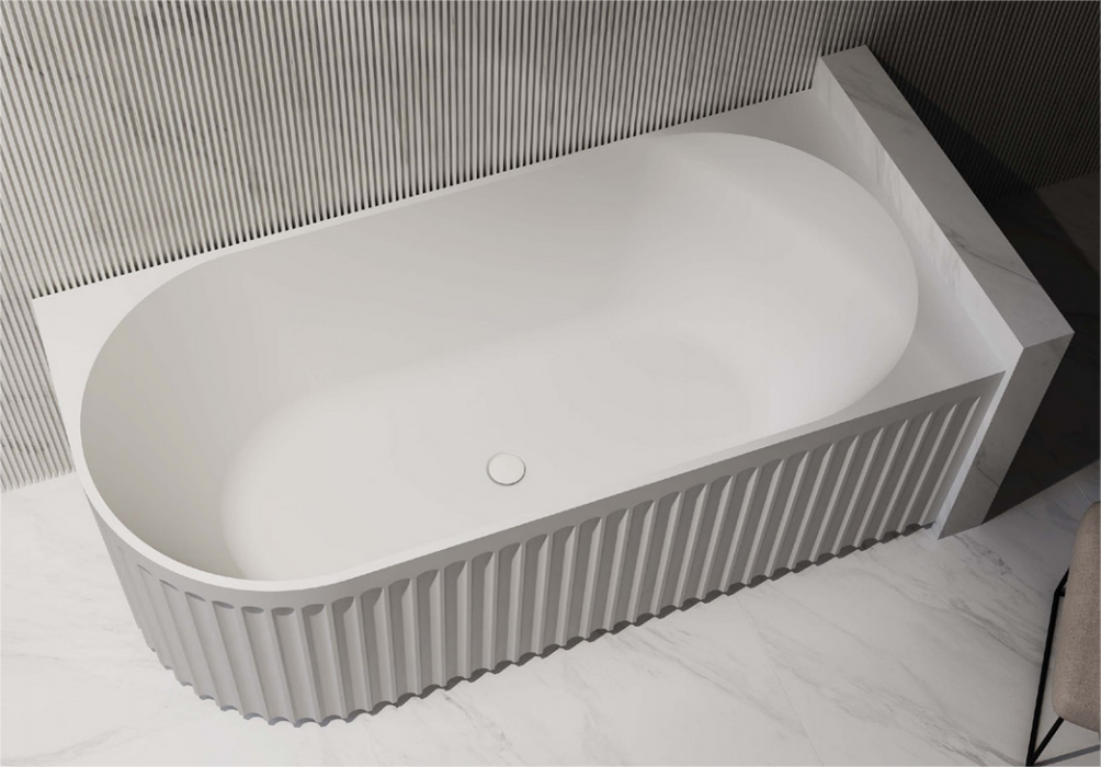 1500/1700mm ABS Roma Riva Gloss or Matt White Oval Sharp Flute Profile Corner Bathtub