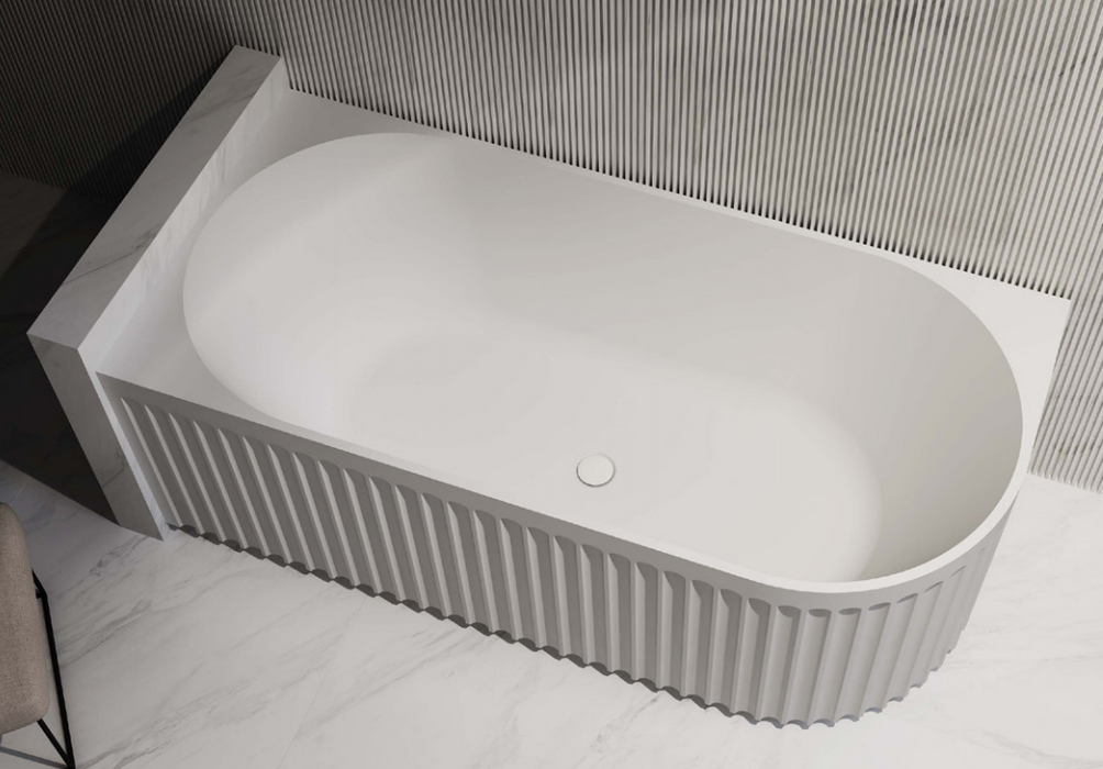 1500/1700mm ABS Roma Riva Gloss or Matt White Oval Sharp Flute Profile Corner Bathtub