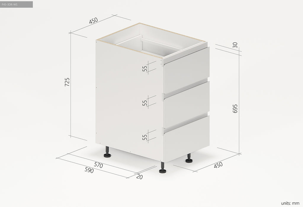 450*590*725mm Satin White Drawer Kitchen Cupboard