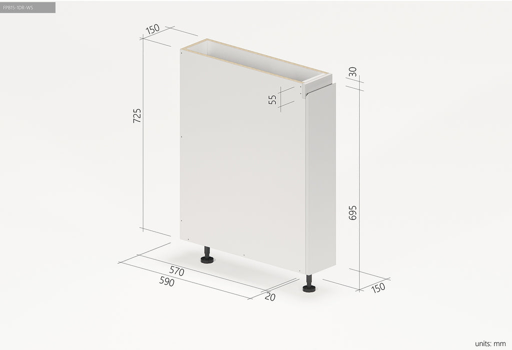 150*590*725mm Satin White Floor Pullout Basket