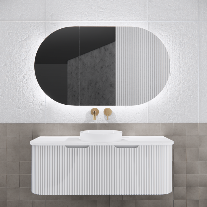 1200*700*150mm ABS Paris Oval Copper-free Mirror Plywood Matt Black/Matt White Back Lit LED Shaving Cabinet