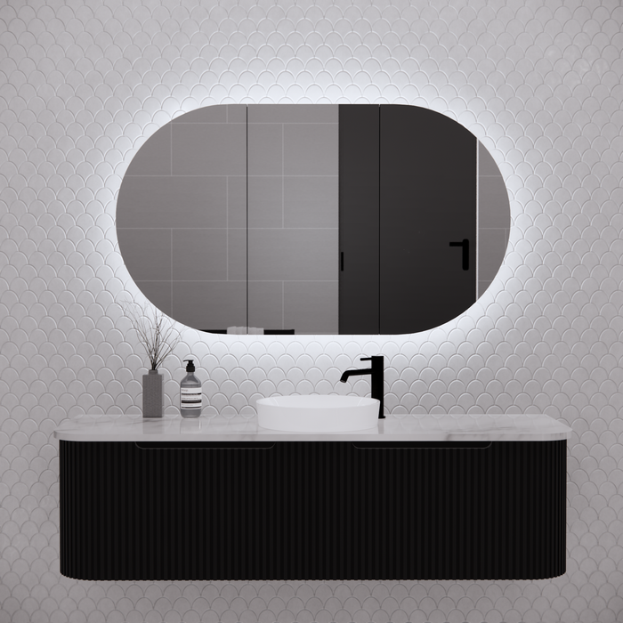 1200*700*150mm ABS Paris Oval Copper-free Mirror Plywood Matt Black/Matt White Back Lit LED Shaving Cabinet