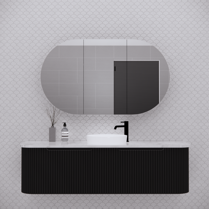 1200*700*140mm ABS London Oval Matt Black/Matt White Copper-free Mirror Shaving Cabinet