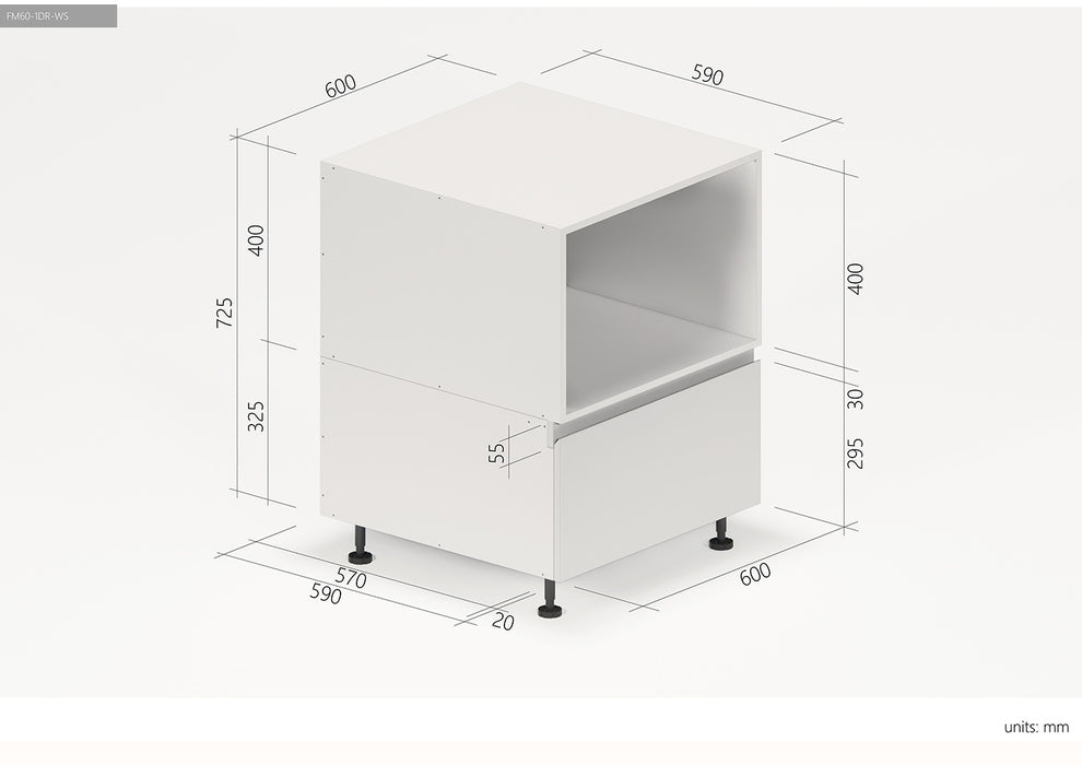 600*590*725mm Satin White Floor Microwave Cabinet