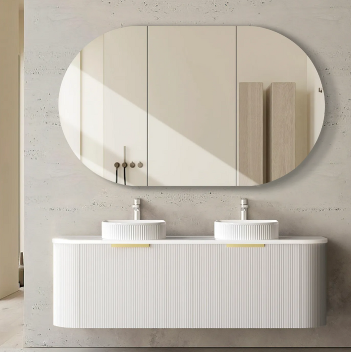 600-1800*460*450mm OTTI Bondi Stain White High Moisture Resistant Plywood Curve Fluted Bathroom Cabinet Wall Hung Vanity