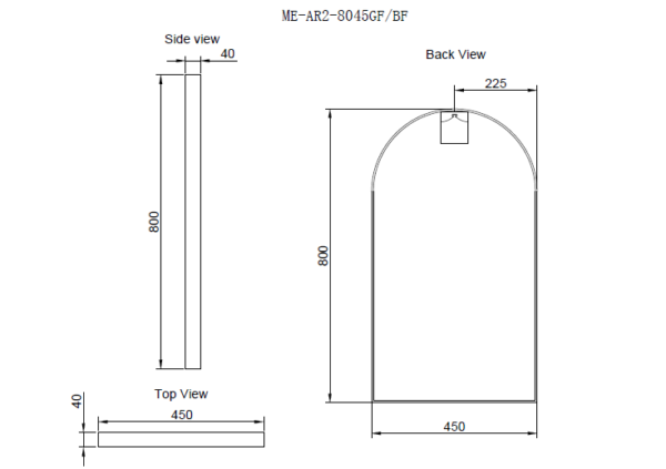 800*450/900*600mm Gold/Black AR2 LED Mirror Arch with Easy Hooks and Dimmer