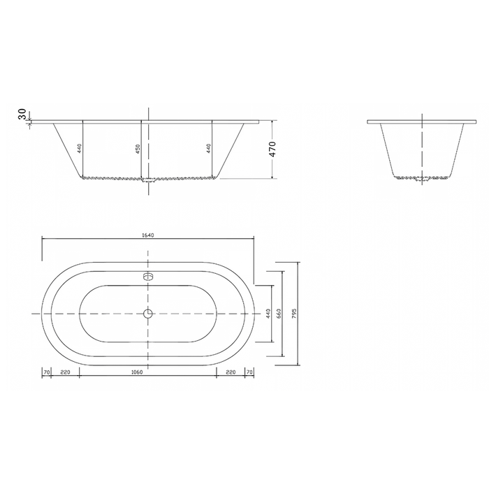 1640*795*470mm Broadway Florentine 6/10/14 Jets Acrylic Oval and Round Drop In Bathtub
