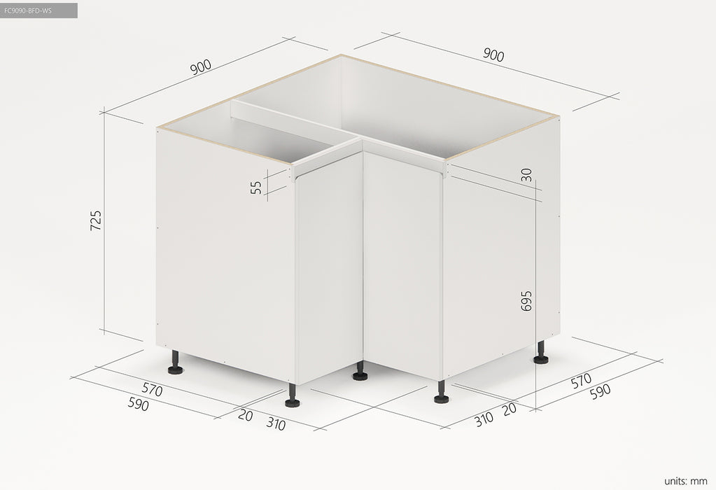 725*900*900mm Satin White Floor Corner Cabinet