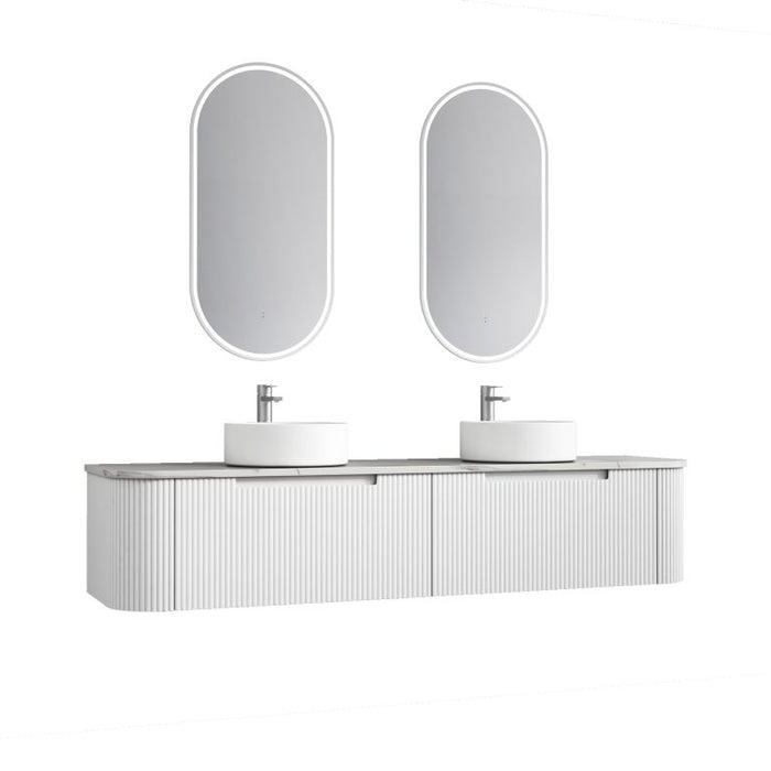 750-1800*460*350mm Aulic Petra Matte White  Wall Hung Curving V Groove Vanity and German Accessories