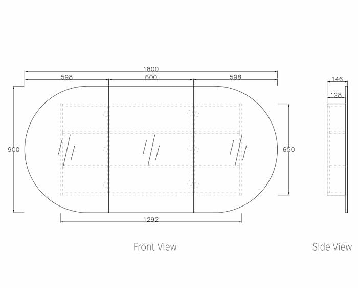 900-1800mm OTT Bondi Matt White Oval Wall Mounted Shaving Cabinet