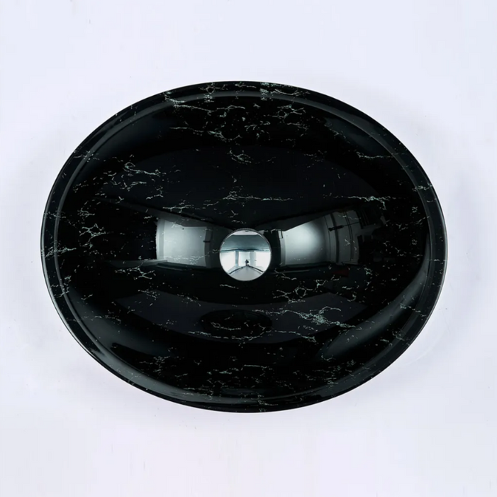 480*390*140mm Infinity Art Gloss Black Double Layer Glass Oval Above Counter Basins