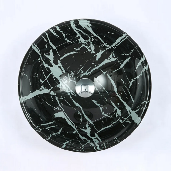 420*420*145mm Infinity Art Round Marble Double Layer Glass Above Counter Basins