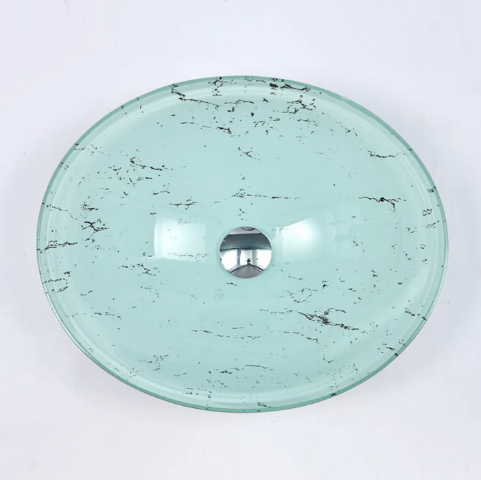 480*390*140mm Infinity Art Marble Double Layer Glass Oval Above Counter Basins