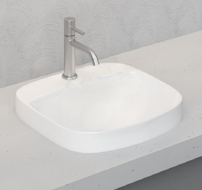 420*420*155mm Infinity Gloss White Ceramic Square With 1 Tap Hole Insert Basins