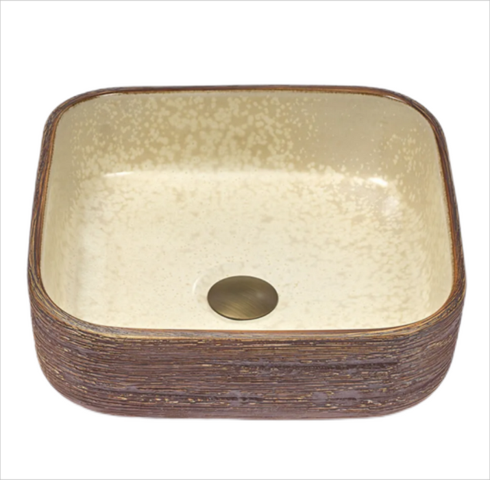 390*390*140mm Infinity Brown And Yellow Porcelain Square Above Counter Basins