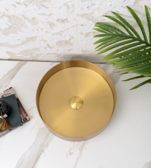 380*380*110mm Infinity Handmade Brushed Gold Stainless Steel Round Above Counter Basins