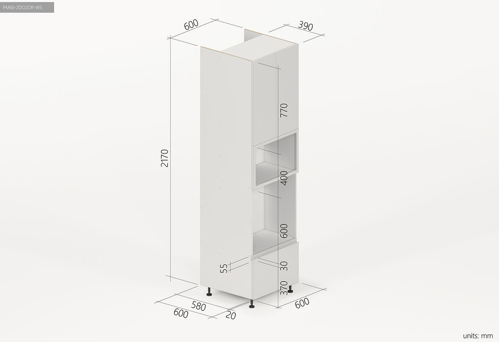 600*600*2300mm Satin White Two Door Microwave And Oven Pantry