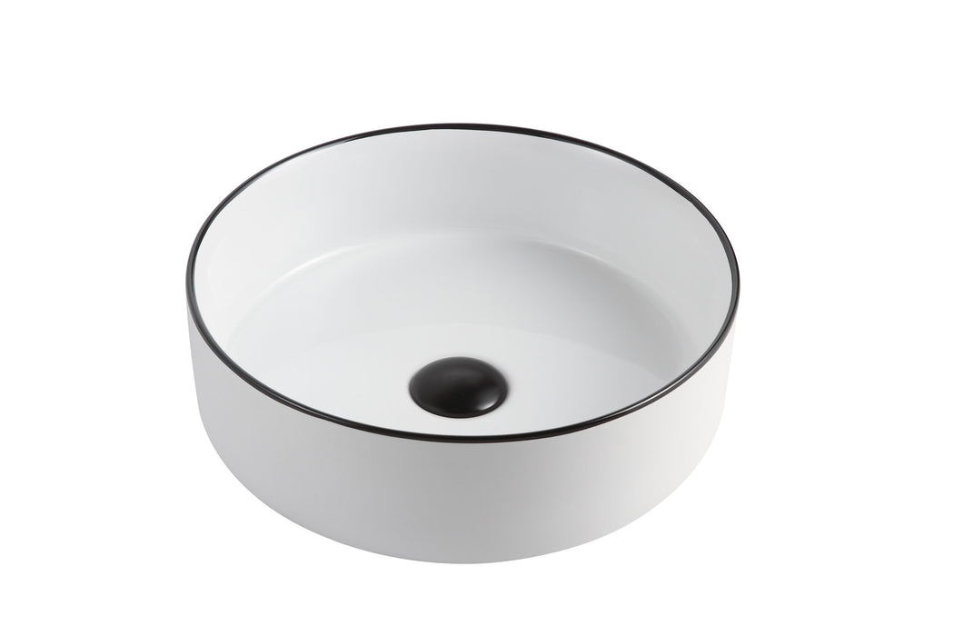 360x360x120mm ABS 3018 Gloss White/Matt Black/Black Rim Ceramic Round Above Counter Basin