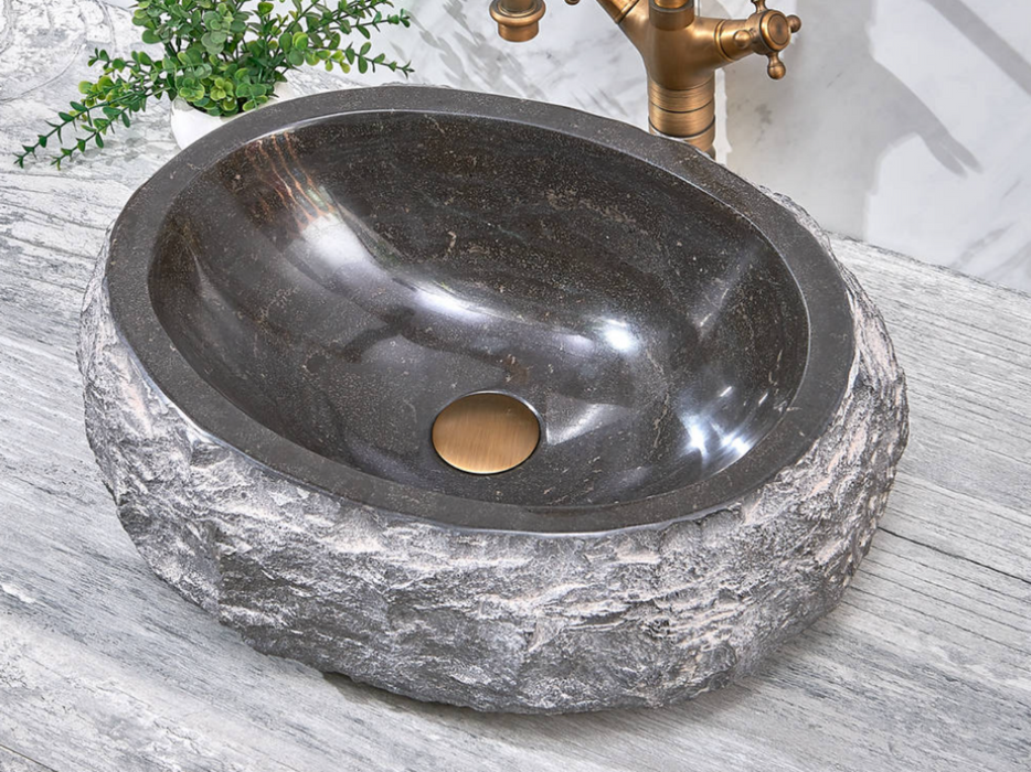 500*400*150mm Infinity Art Black Marble Stone Round Above Counter Basins