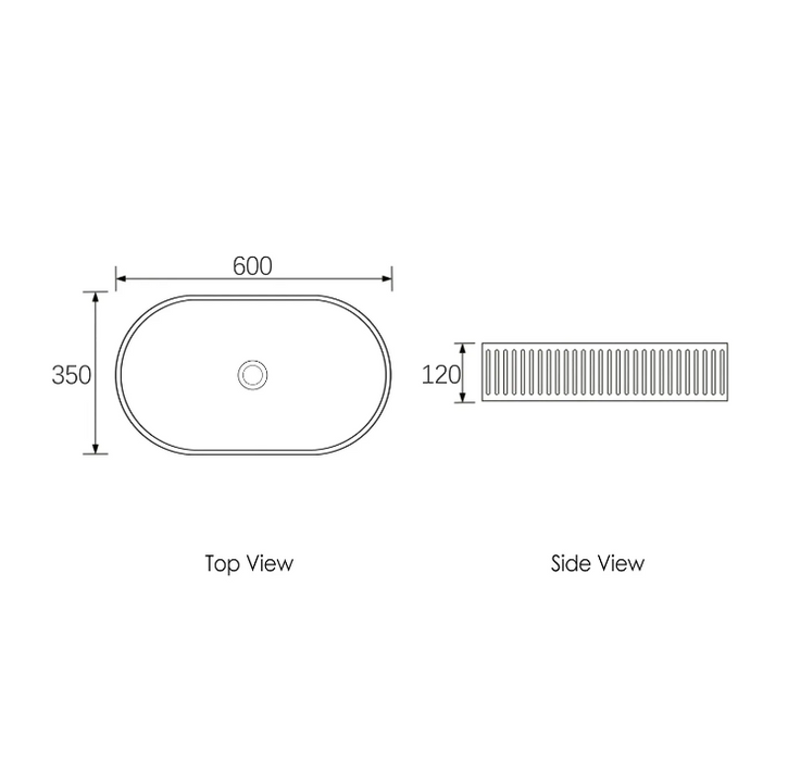 600*350*120mm OTTI Hudson Matt White Oval Concrete Above Counter Basin