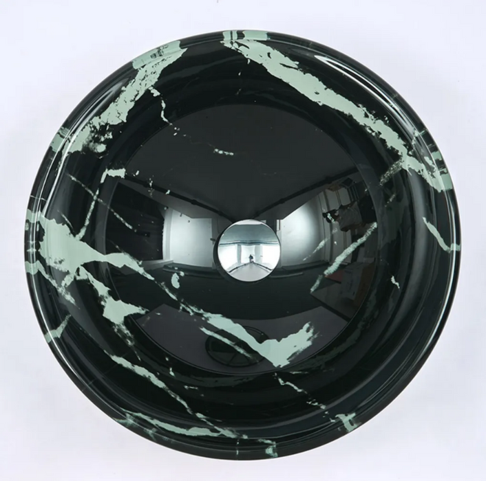 420*420*145mm Infinity Art Matt Black Marble Glass Round Above Counter Basins