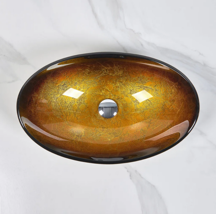 545*370*155mm Infinity Art Yellow And Black Glass Specical Shape Above Counter Basins