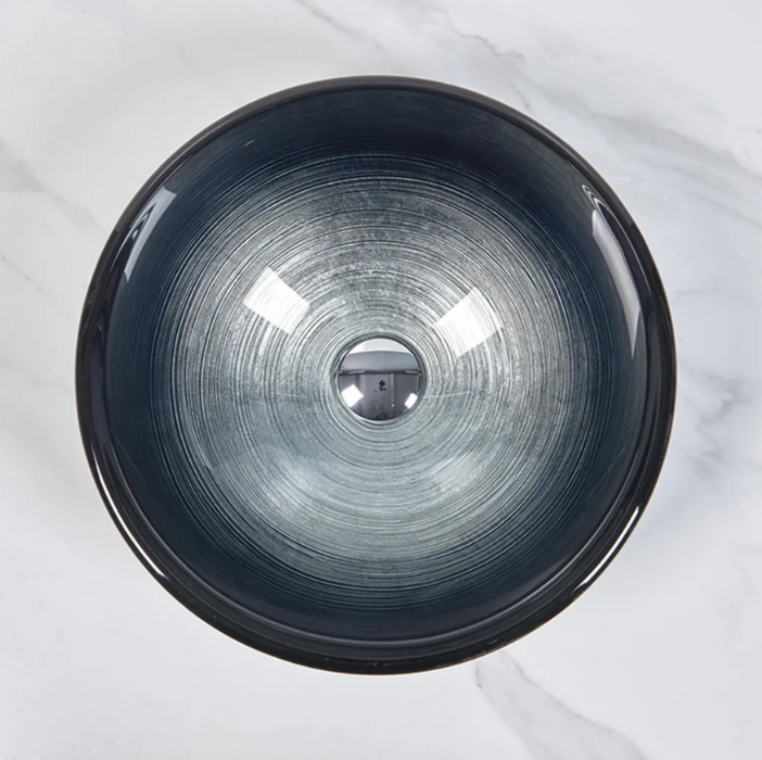 420*420*145mm Infinity Art Black and Blue Glass Round Above Counter Basins