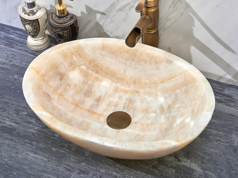 480*320*140mm Infinity Art Yellow Onyx Stone Oval Above Counter Basins