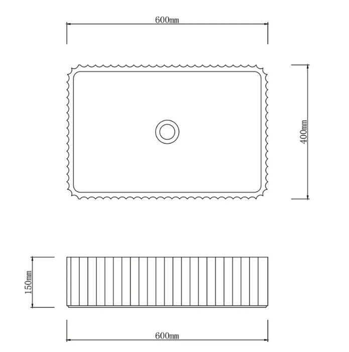 600*400*150mm Infinity Art Matt White Marble Stone Rectangle Fluted Above Counter Basins