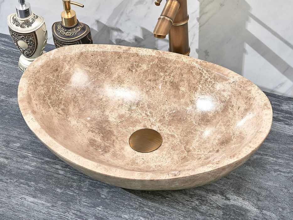 500*350*150mm Infinity Art Brown Marble Stone Oval Above Counter Basins