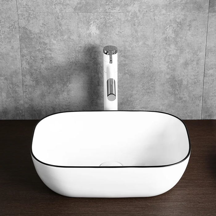 460*330*135mm Infinity Gloss White And Black Edge Ceramic Retangle Above Counter Basins