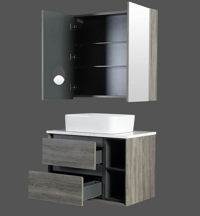 750-1200*460*550mm Amazon Grey Bathroom Left/Right Shelf Cabinet only/Stone Top Available Wall Hung Vanity