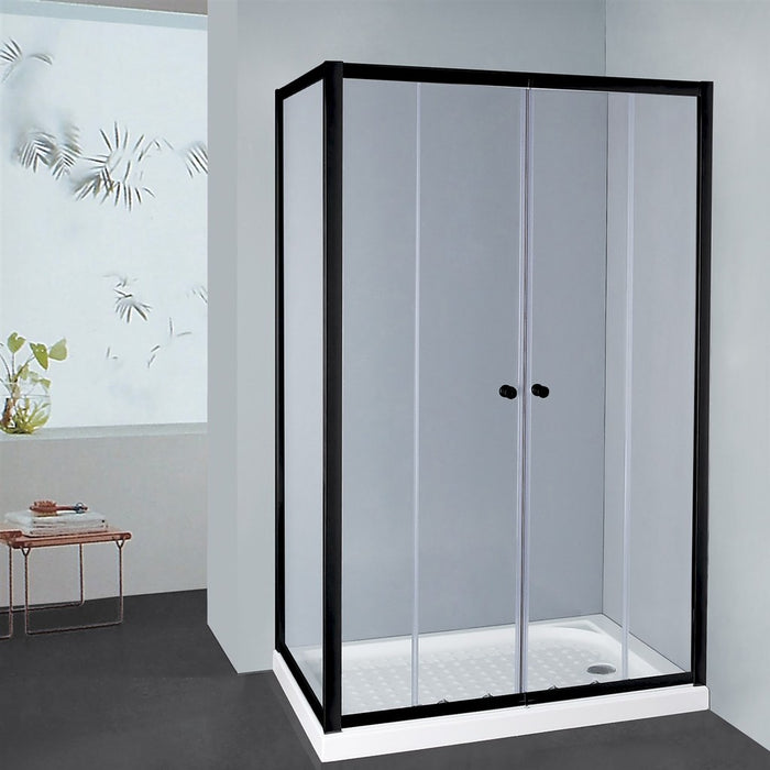 1400-2250mm L Shape Semi-Frame Double Sliding Black Fittings Tempered Glass 2000mm Height Shower Screens