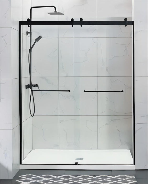 1180-1650x2000mm Wall to Wall Sliding Frameless Black Rail 10mm Glass SS304 With Towel BarBar Shower Screens