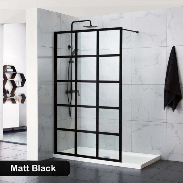 1200x2000mm Black Fully Framed Single Door Fixed Panel Walk-in 6mm Tempered Small Glass Shower Screens