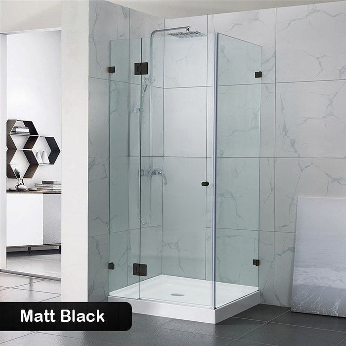 800-1200mm 10mm Glass Square Pivot Door With Return Panel Black Frameless 2000mm Height Shower Screens