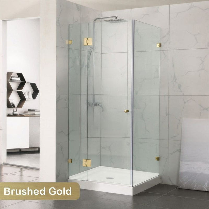 800-1200mm 10mm Glass Square Pivot Door With Return Panel Brushed Gold Frameless 2000mm Height Shower Screens