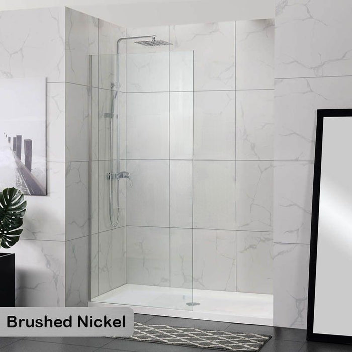 900-1200mm 10mm Glass Frameless Single Door Fixed Panel Brushed Nickel Channel Shower Screens