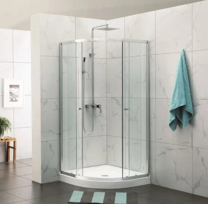 790-1000x1000mm Semi-Frameless Diamond Open Door Sliding Chrome Fittings Shower Screens