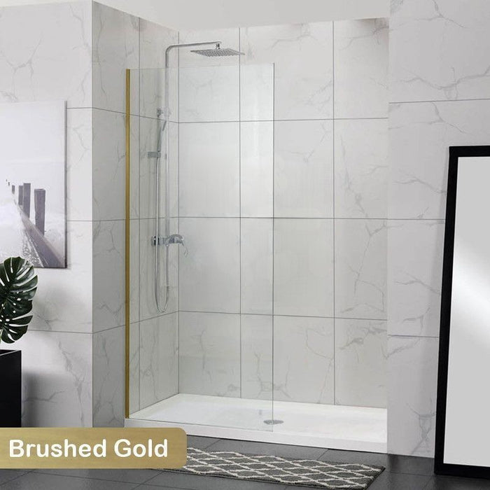 900-1200mm 10mm Glass Frameless Single Door Fixed Panel Brushed Gold Channel Shower Screens