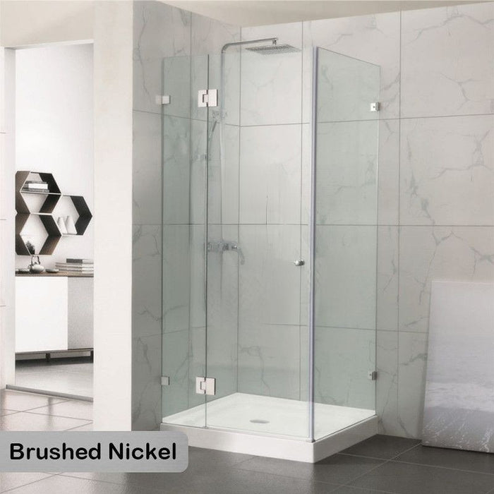 800-1200mm 10mm Glass Square Pivot Door With Return Panel Brushed Nickel Frameless 2000mm Height Shower Screens