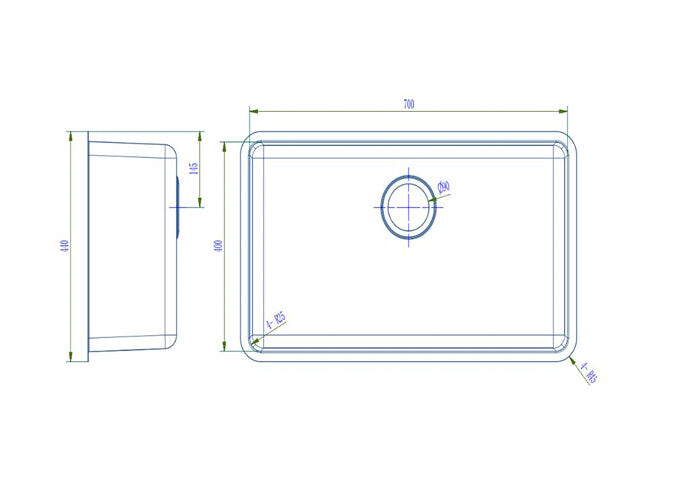 440*740*200mm BK Traditionell 304 Stainless Steel Chrome Square Undermount Single Bowl Laundry Kitchen Sink